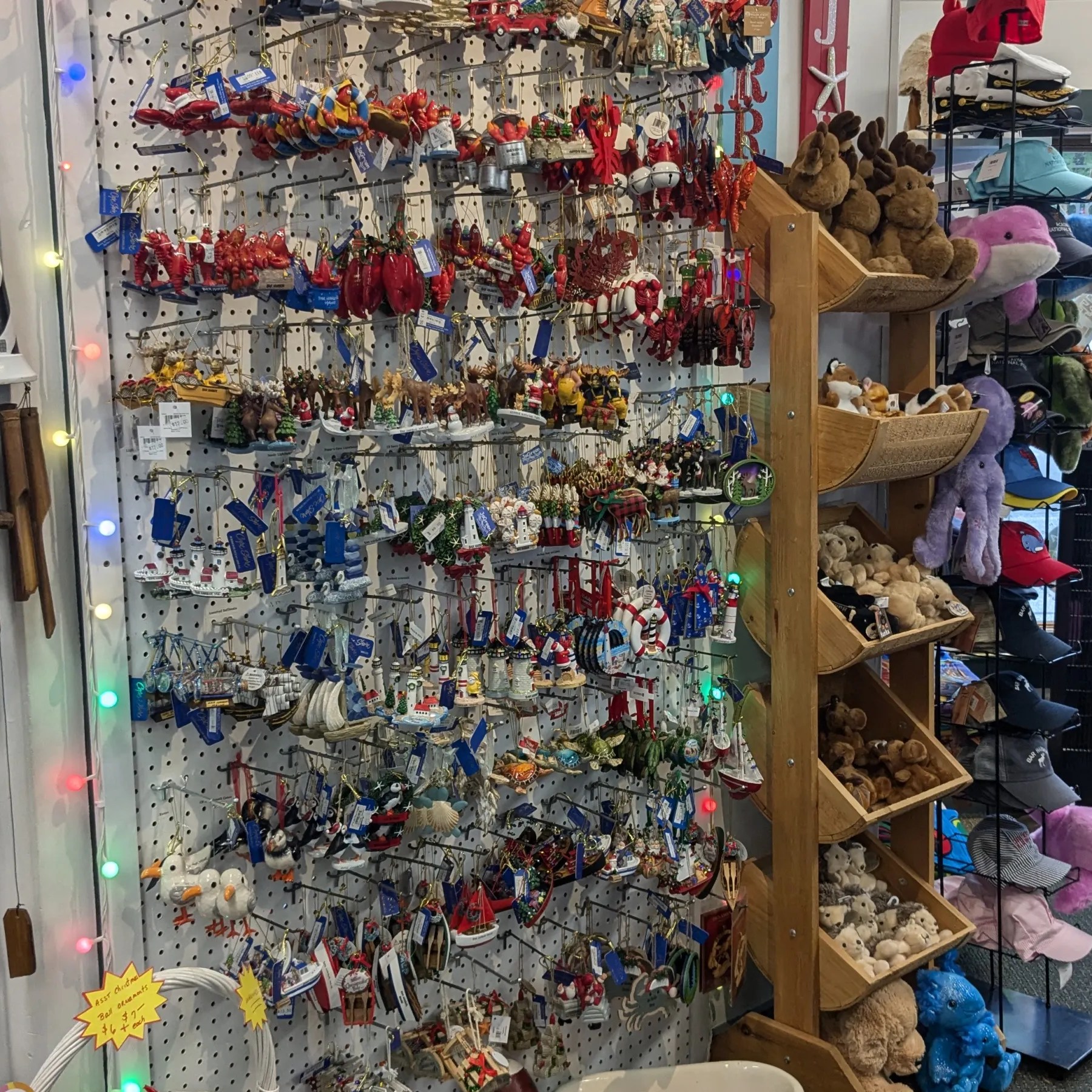 a group of stuffed animals on display in a store